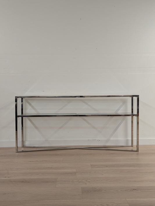 Luxe Glass and Chrome Shelving Unit