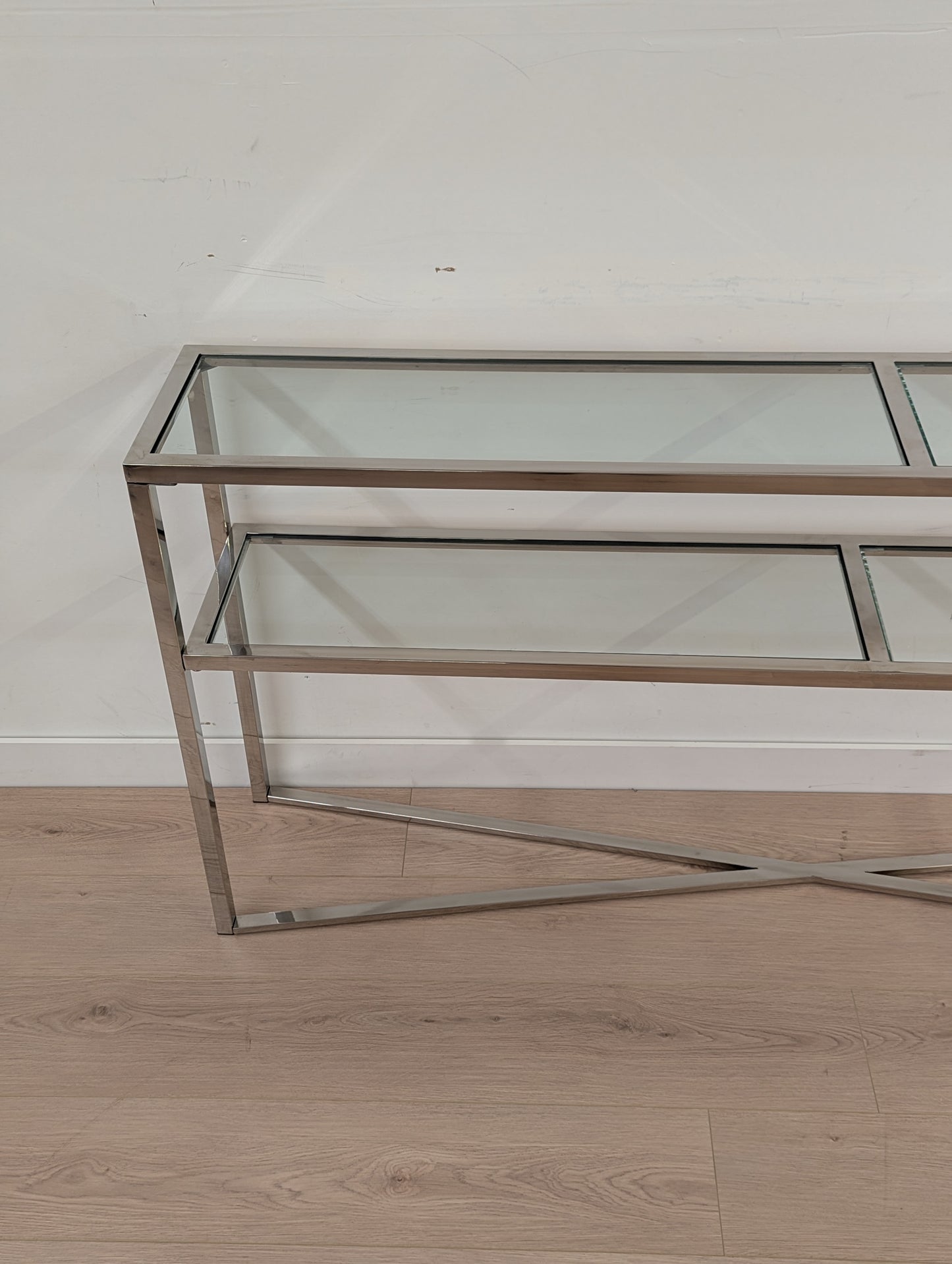Luxe Glass and Chrome Shelving Unit