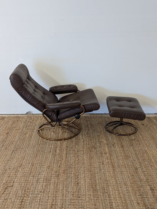 Vintage Ekornes Stressless Reclining Lounge Chair + Ottoman