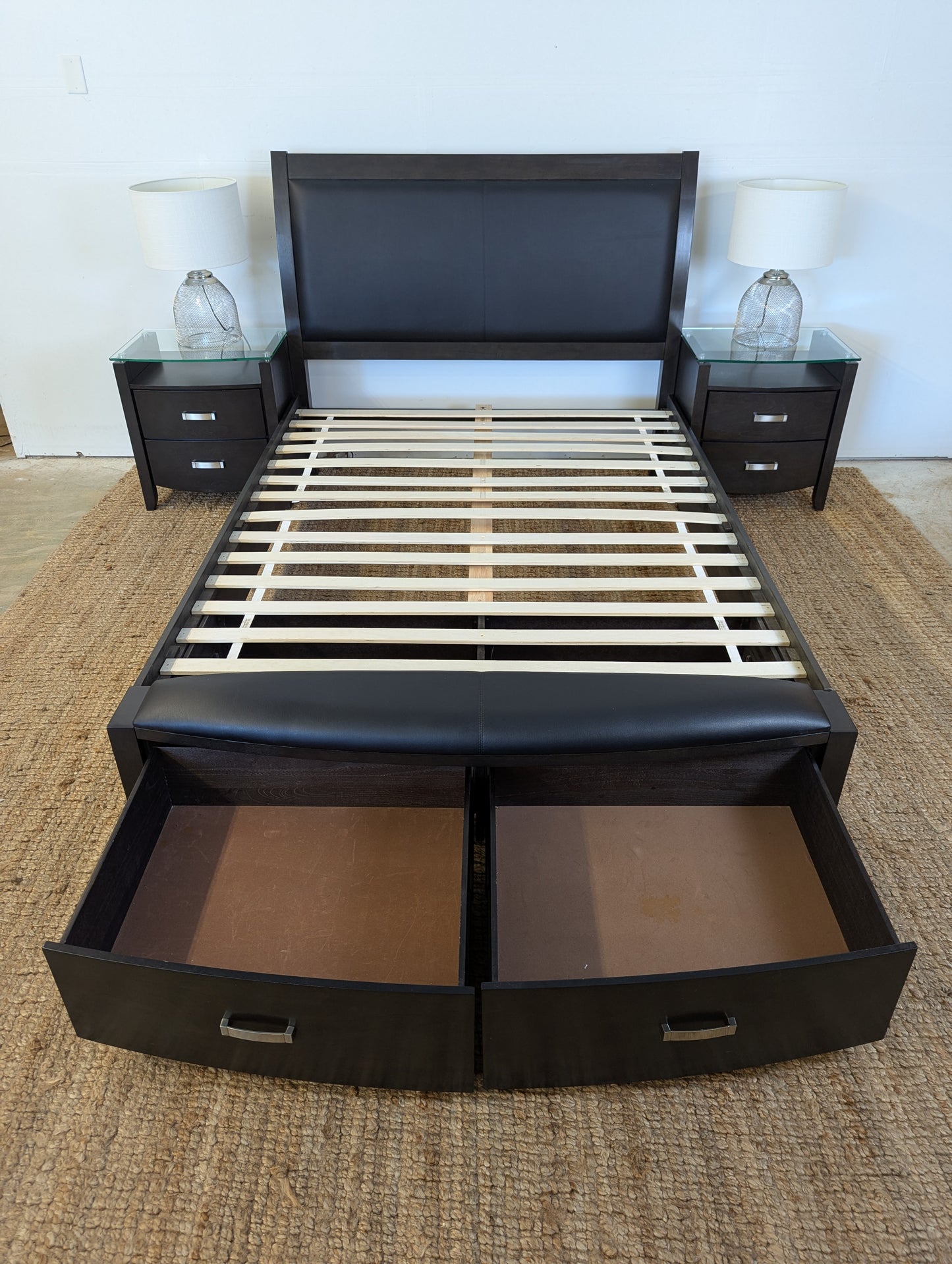 3 Piece Queen Cinema Bedroom Storage Set + Lamps