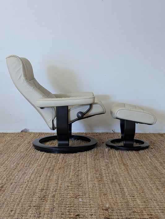 Stressless Opal M Paloma Leather Chair and Ottoman