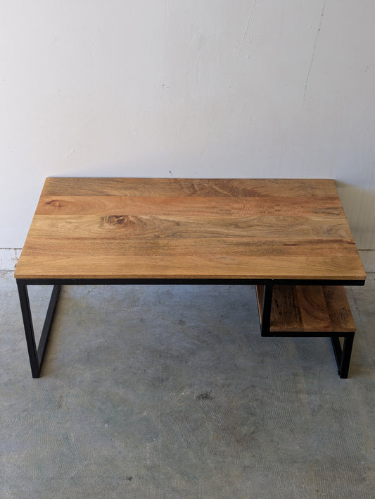 Industrial Coffee Table with Side Shelf