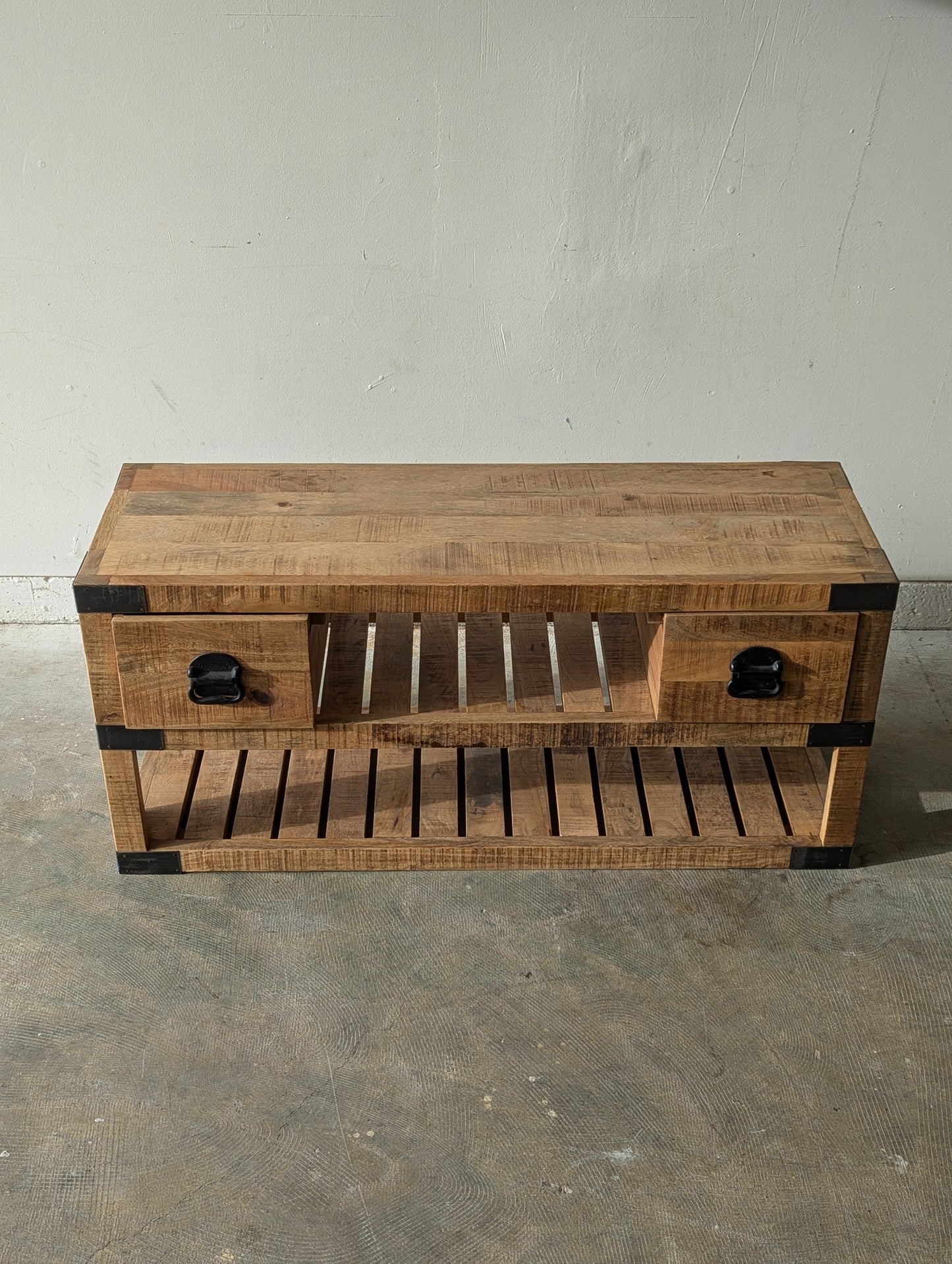 Industrial Mango Wood Sofa Table W Storage