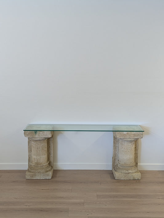 Limestone and Glass Console Table