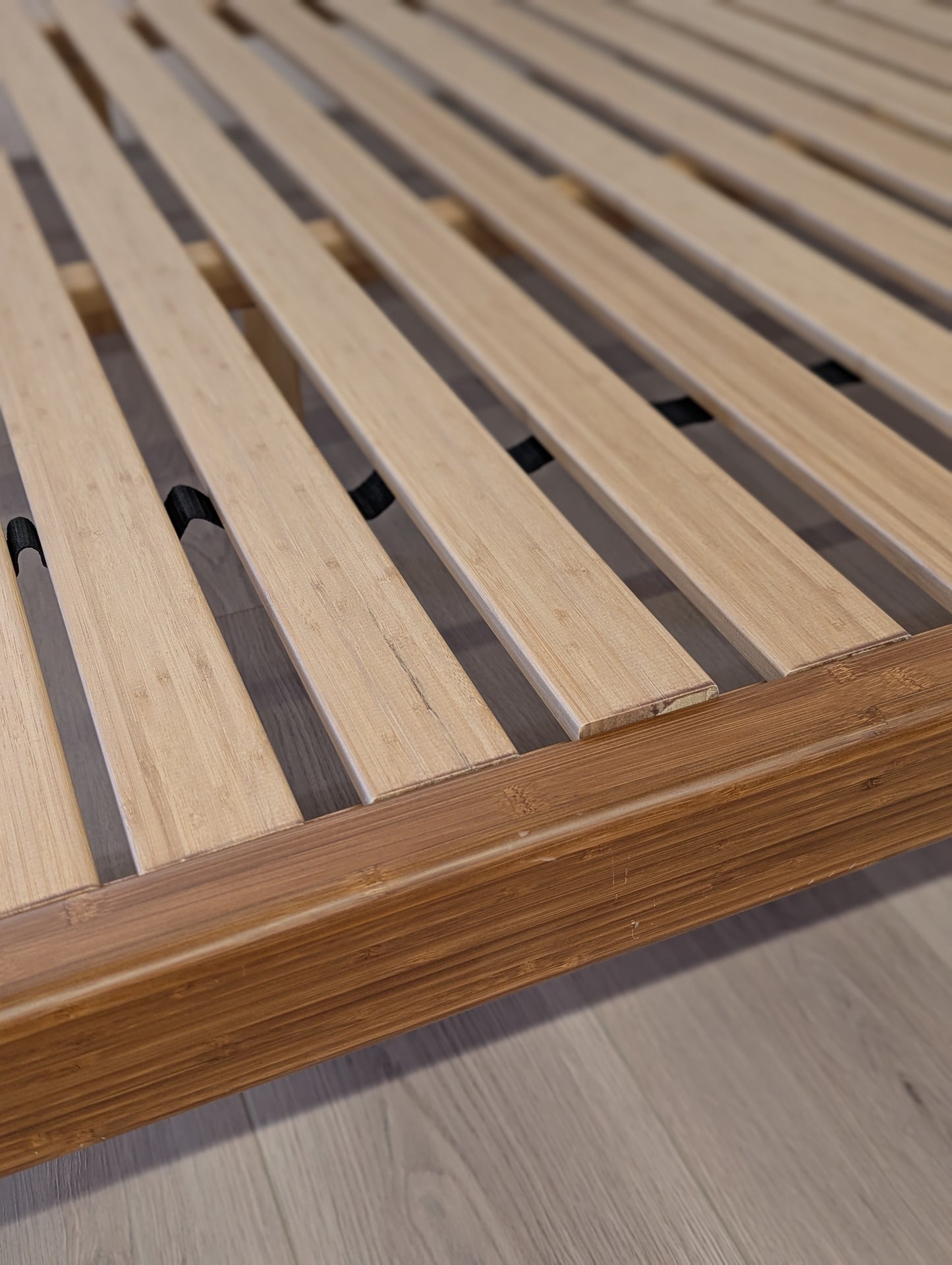 FAWCETT Mercury Mid-Century Solid Bamboo Upholstered King Bed Frame