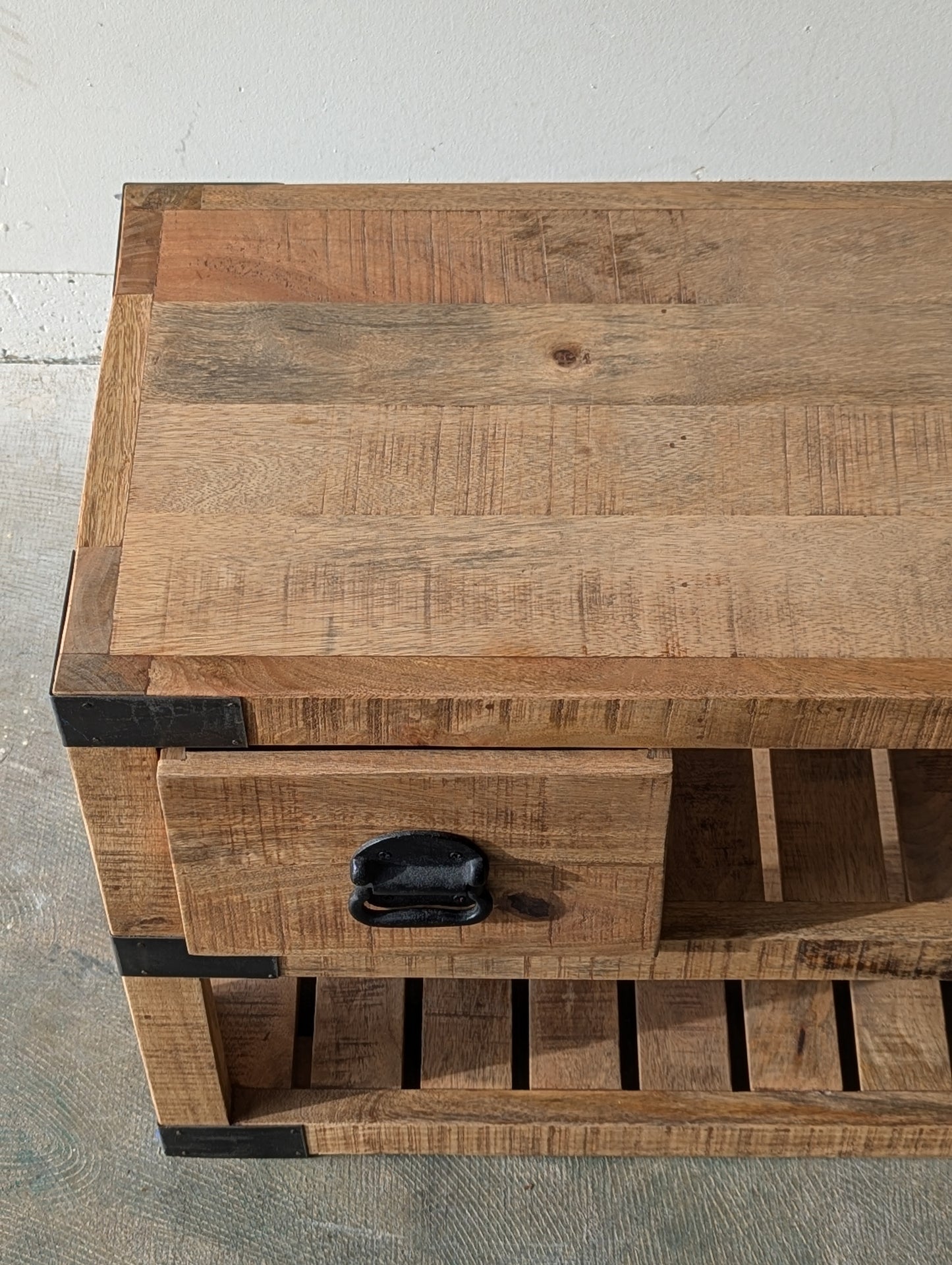 Industrial Mango Wood Sofa Table W Storage
