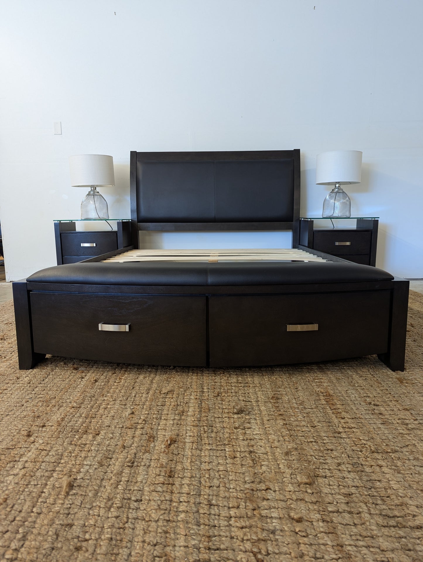 3 Piece Queen Cinema Bedroom Storage Set + Lamps