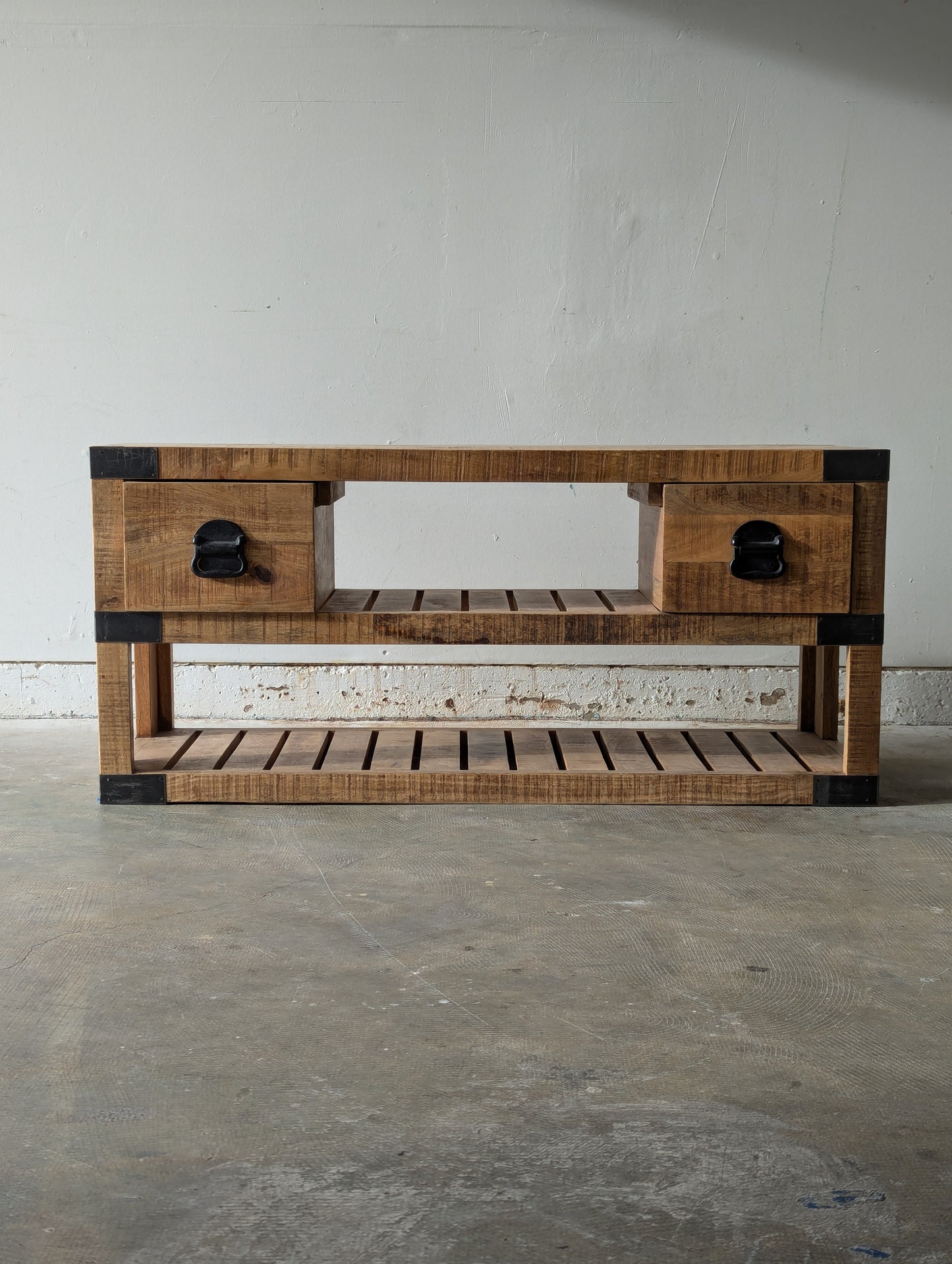 Industrial Mango Wood Sofa Table W Storage