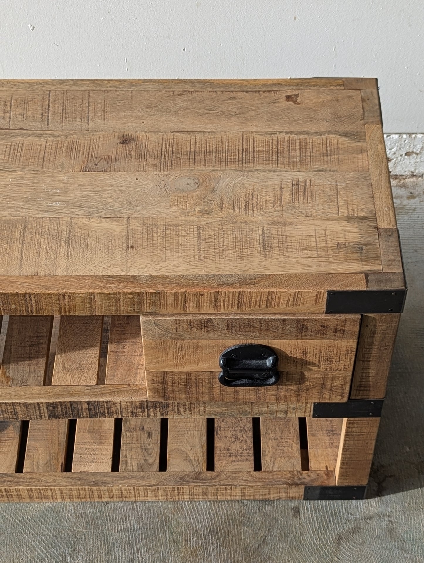 Industrial Mango Wood Sofa Table W Storage