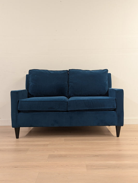 Blue Velvet MCM Style Sofa - Removable and Reversible Cushion Covers