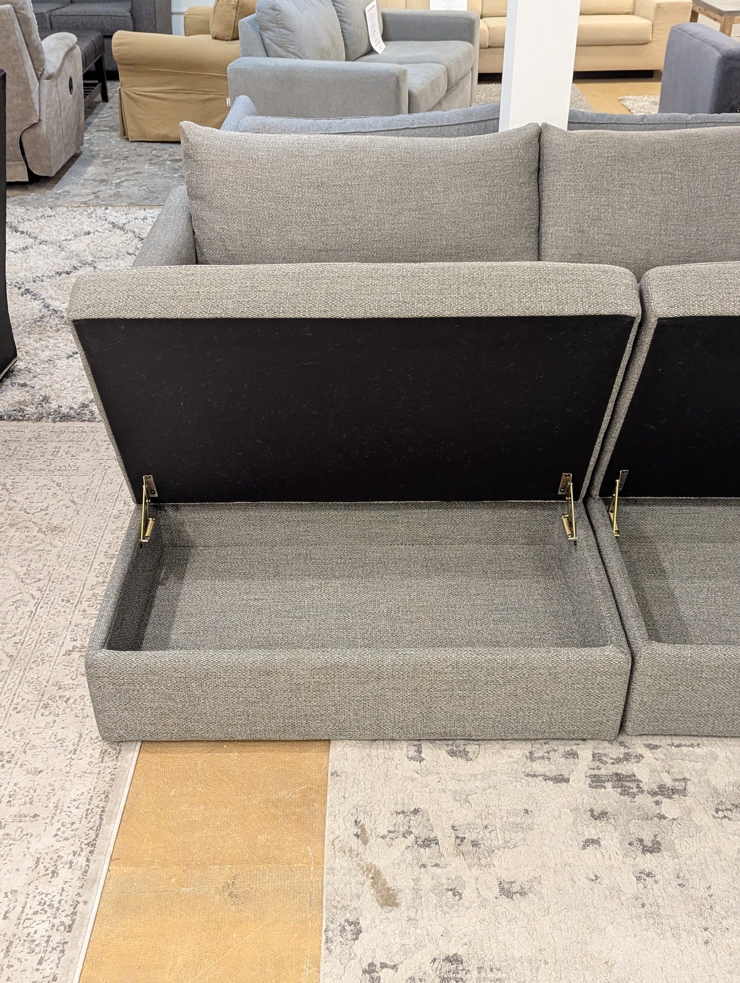 Crate and Barrel Lounge Sofa + Storage Ottomans