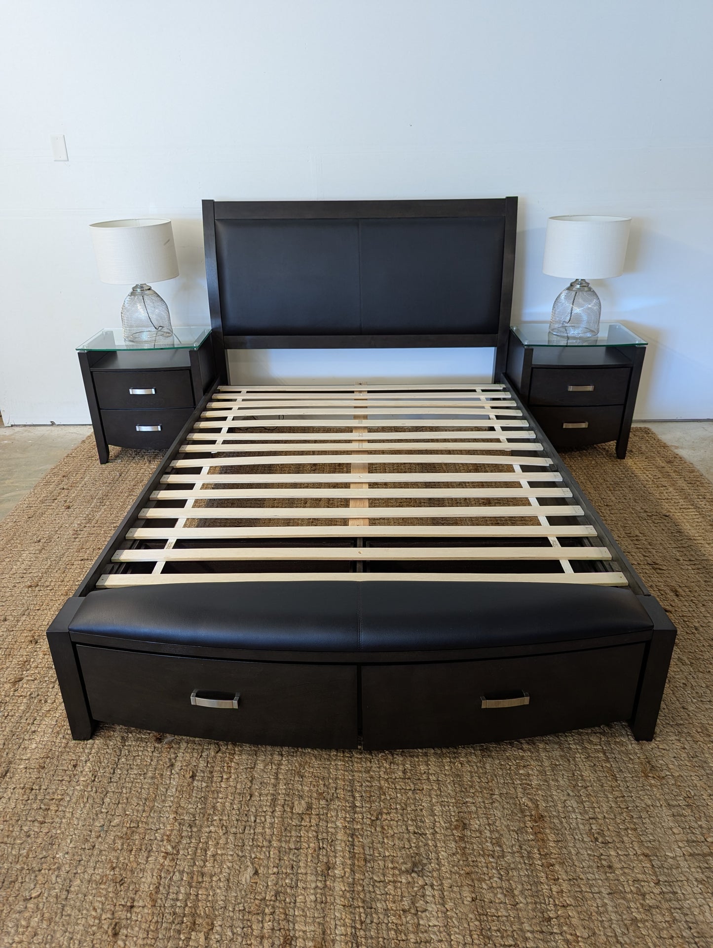 3 Piece Queen Cinema Bedroom Storage Set + Lamps