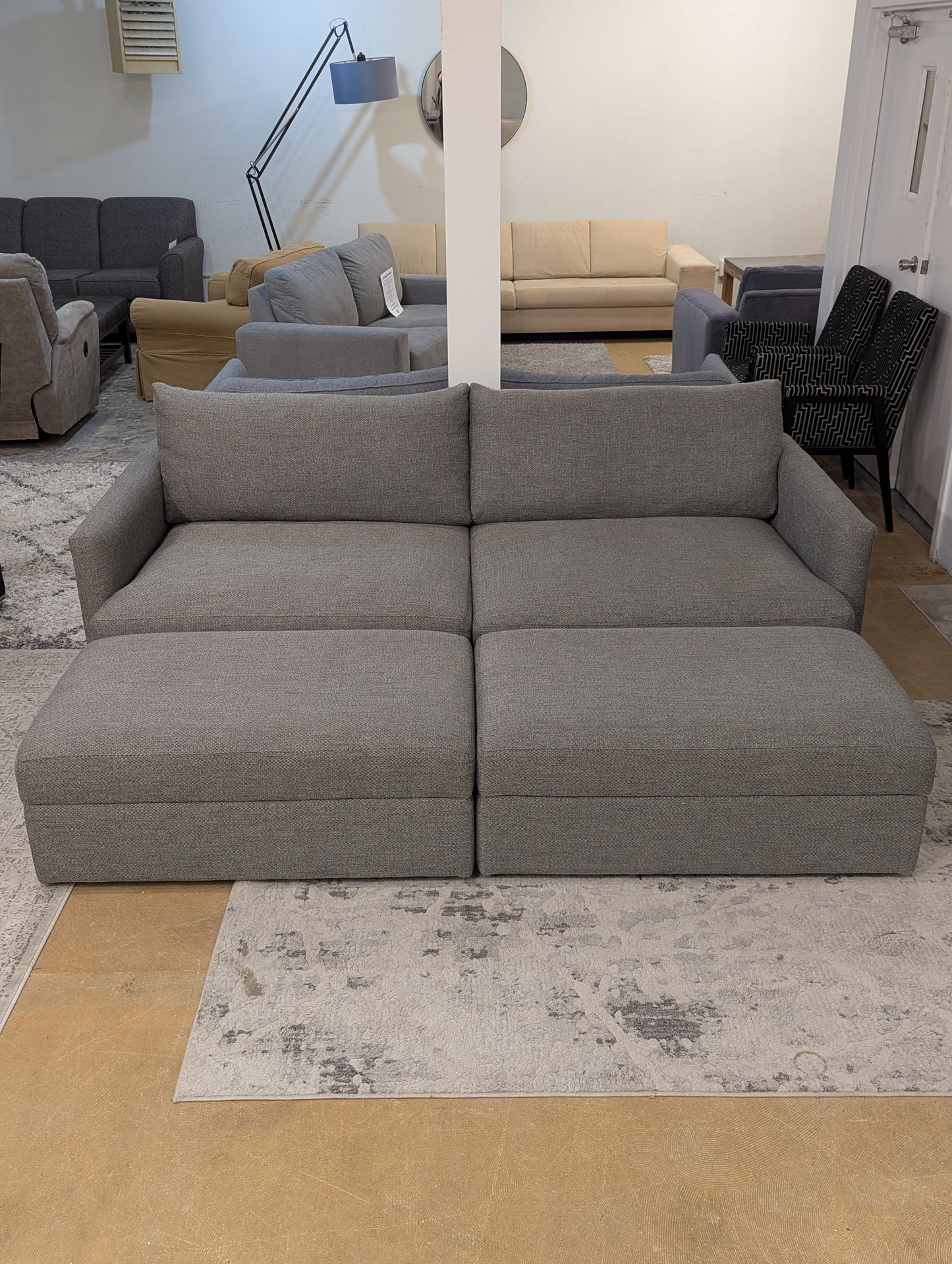 Crate and Barrel Lounge Sofa + Storage Ottomans