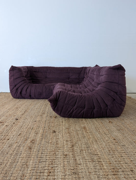 Ligne Roset Togo Aubergine Alcantara Loveseat and Sofa with Arms