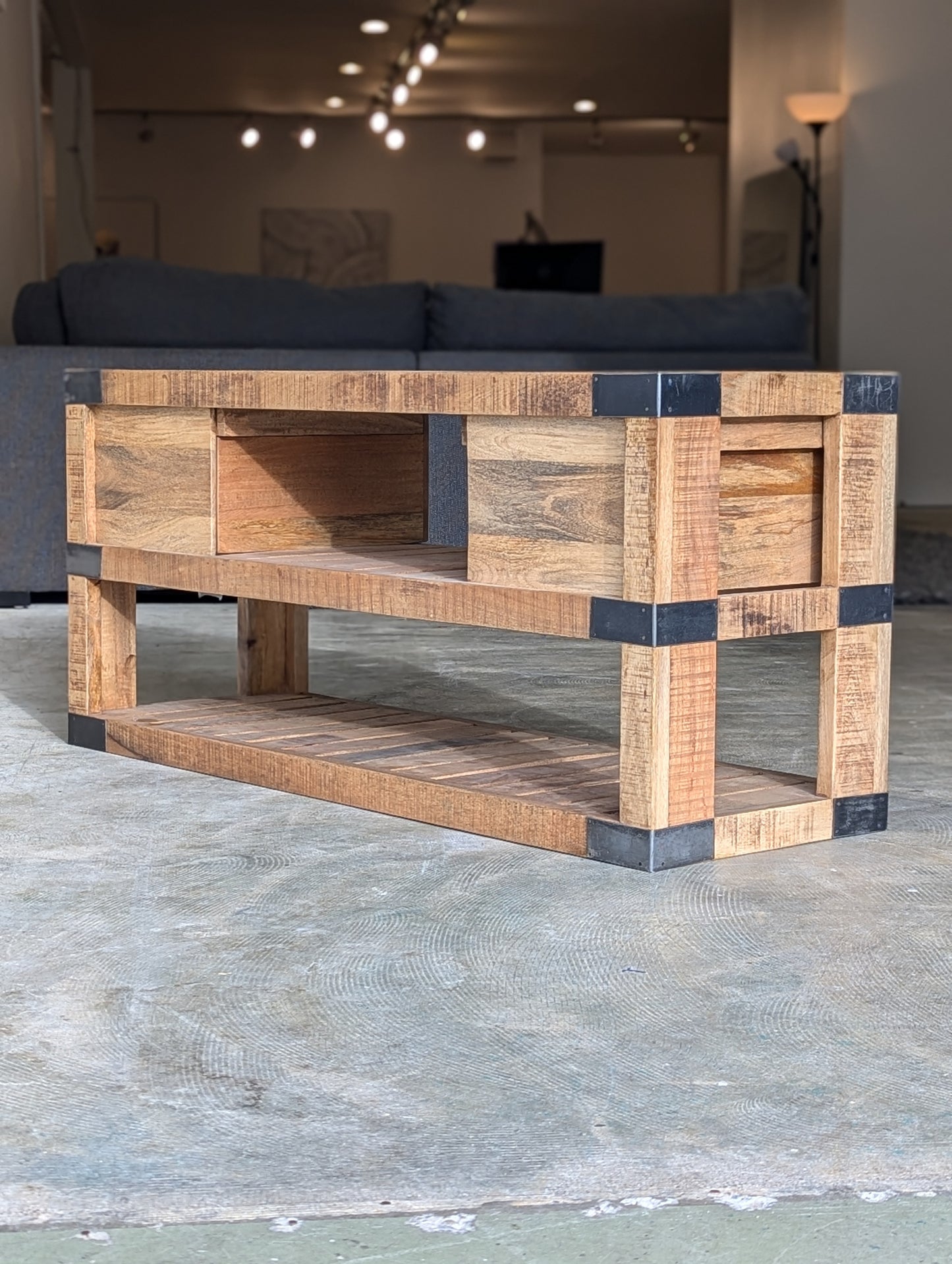 Industrial Mango Wood Sofa Table W Storage