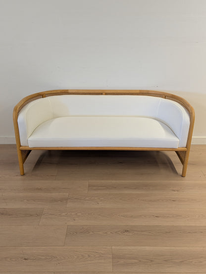 Crate & Barrel Fields Cane Settee with White Cushion by Leanne Ford