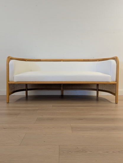 Crate & Barrel Fields Cane Settee with White Cushion by Leanne Ford