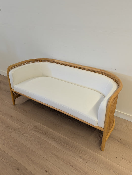 Crate & Barrel Fields Cane Settee with White Cushion by Leanne Ford