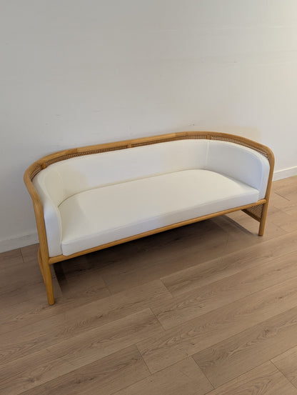 Crate & Barrel Fields Cane Settee with White Cushion by Leanne Ford