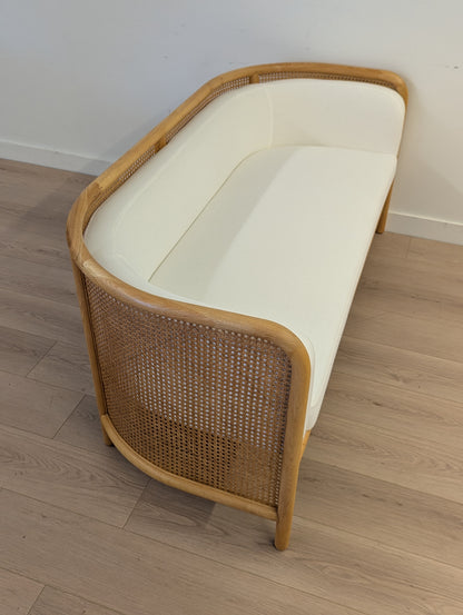 Crate & Barrel Fields Cane Settee with White Cushion by Leanne Ford