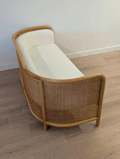 Crate & Barrel Fields Cane Settee with White Cushion by Leanne Ford