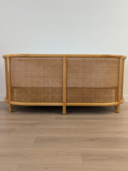 Crate & Barrel Fields Cane Settee with White Cushion by Leanne Ford