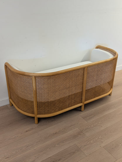 Crate & Barrel Fields Cane Settee with White Cushion by Leanne Ford