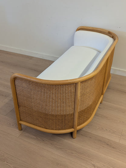 Crate & Barrel Fields Cane Settee with White Cushion by Leanne Ford