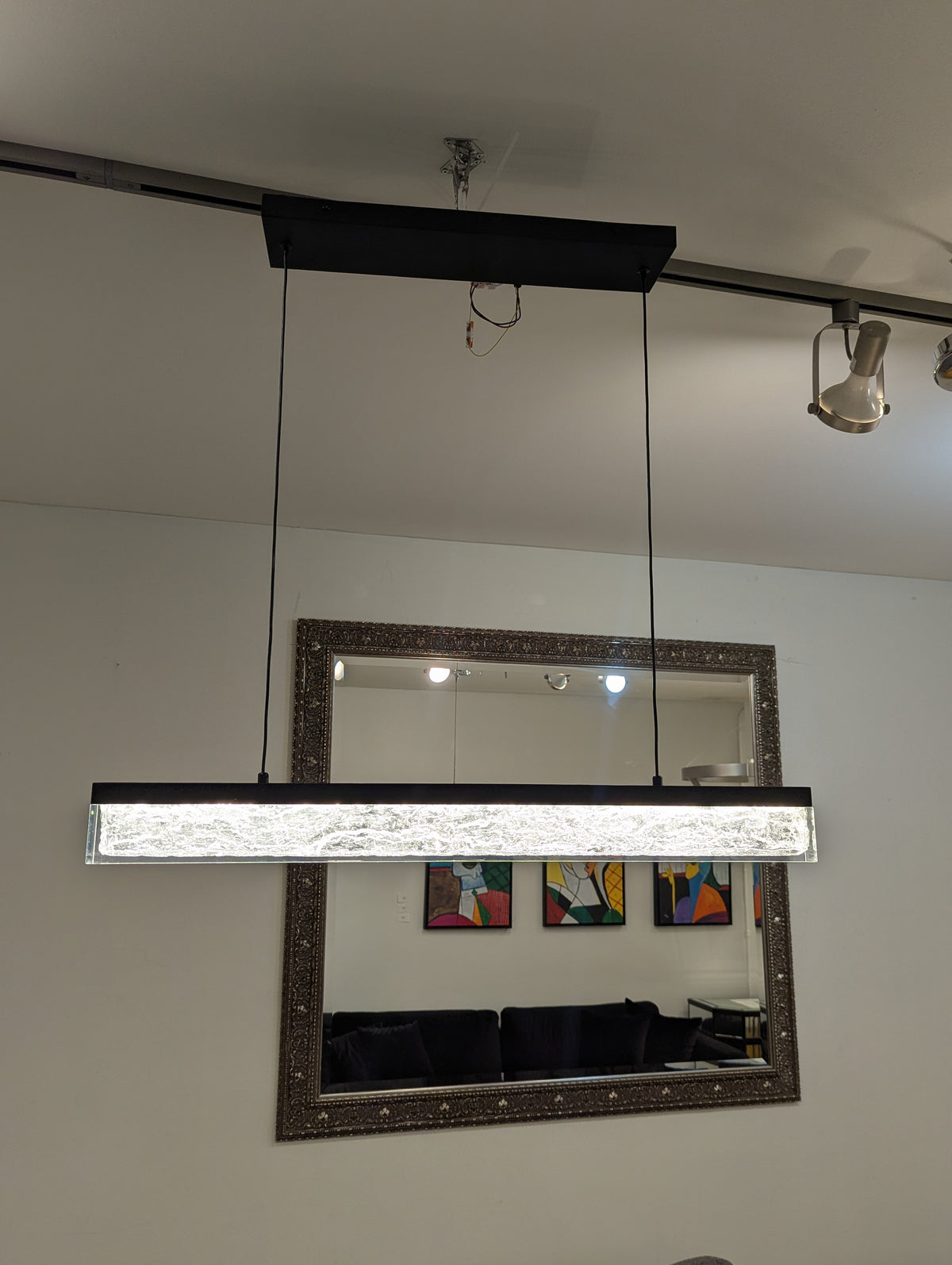Kendal Lighting "Black Ice with Glacier Glass" LED Linear Pendant - 24”