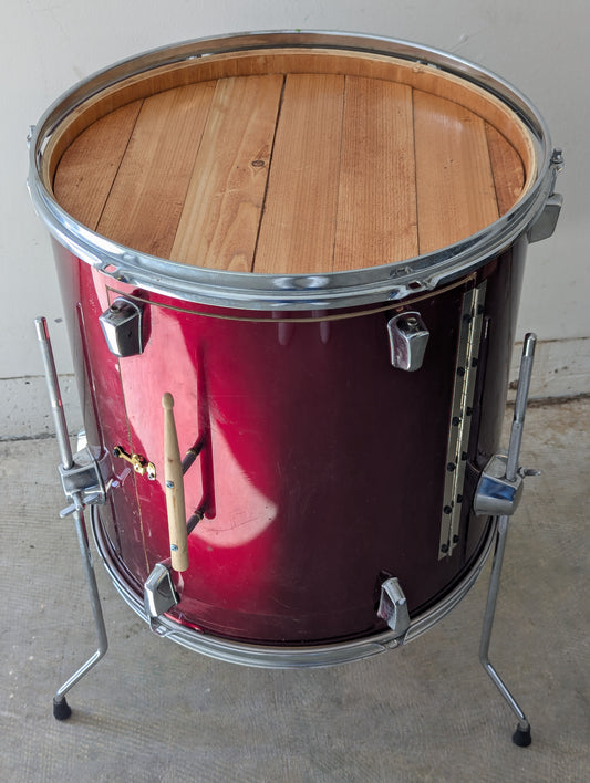Handcrafted Reclaimed Drum Caddy/ Side Table