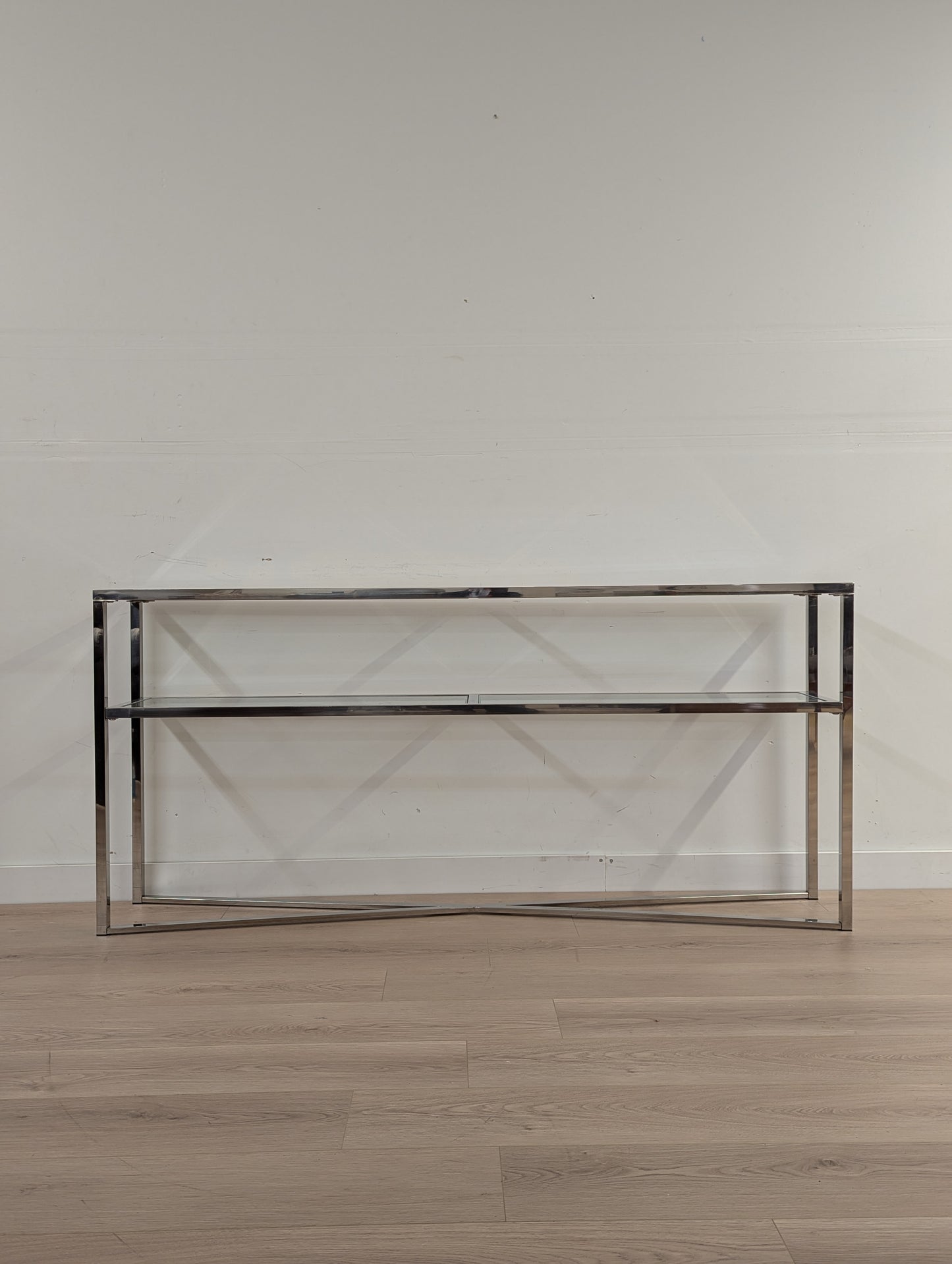 Luxe Glass and Chrome Shelving Unit