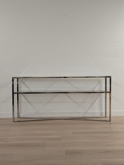 Luxe Glass and Chrome Shelving Unit