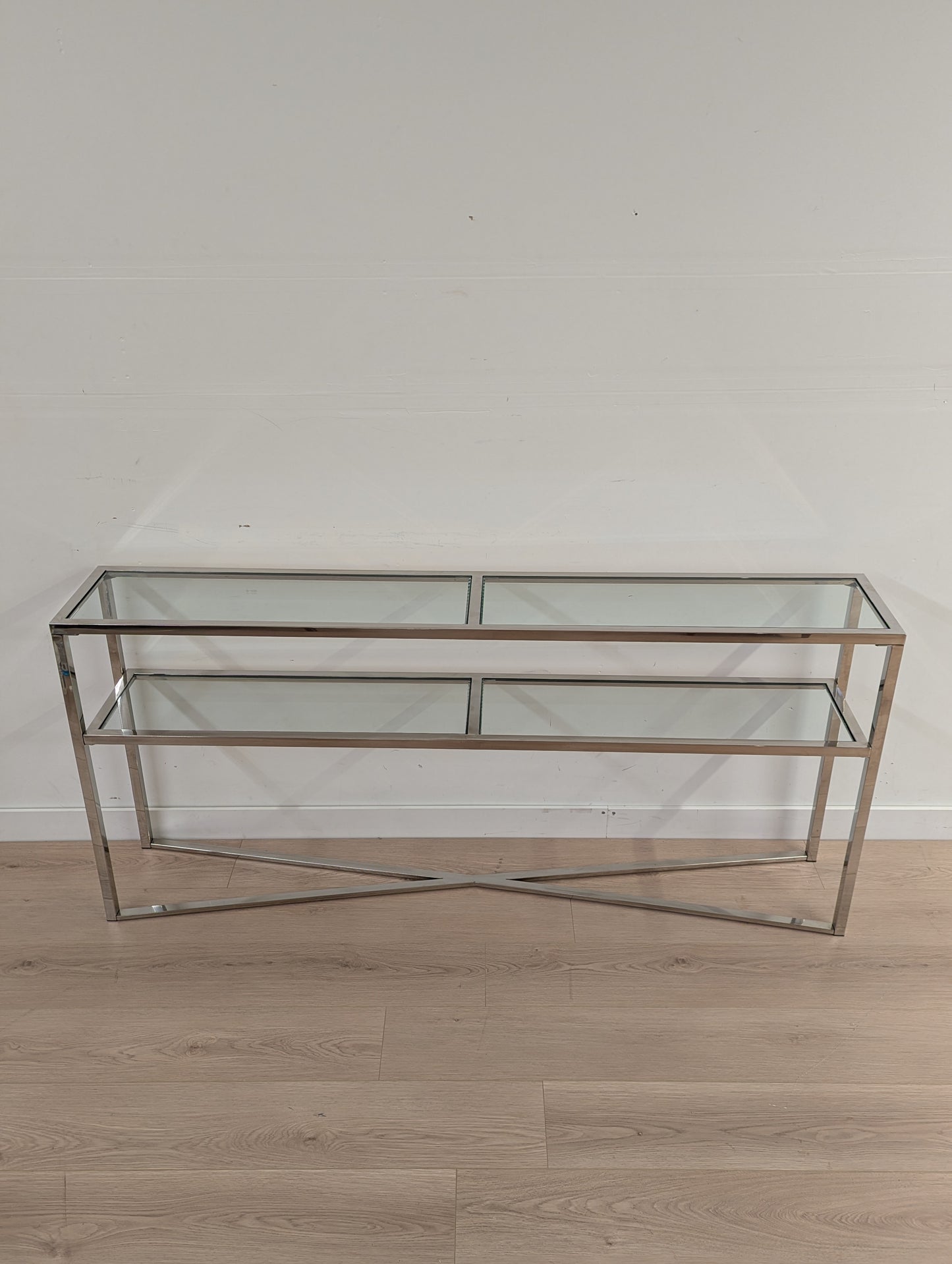 Luxe Glass and Chrome Shelving Unit
