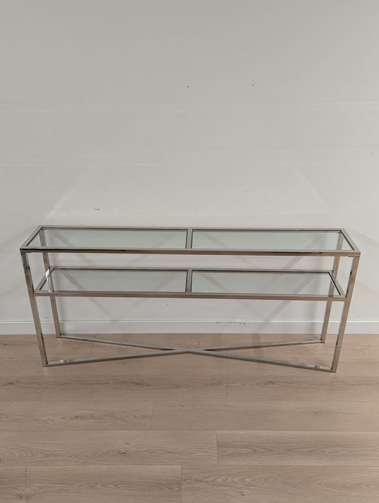 Luxe Glass and Chrome Shelving Unit