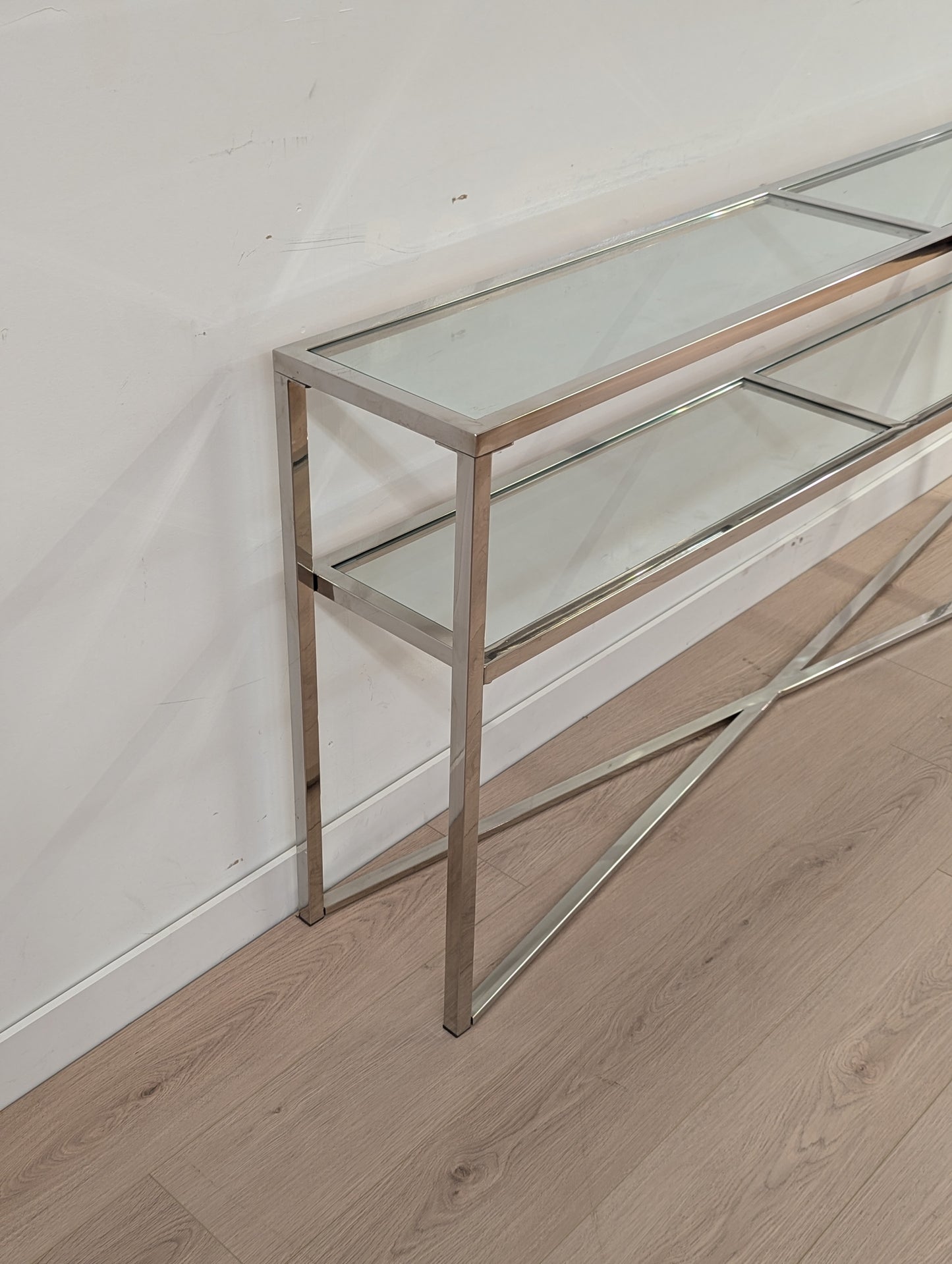 Luxe Glass and Chrome Shelving Unit
