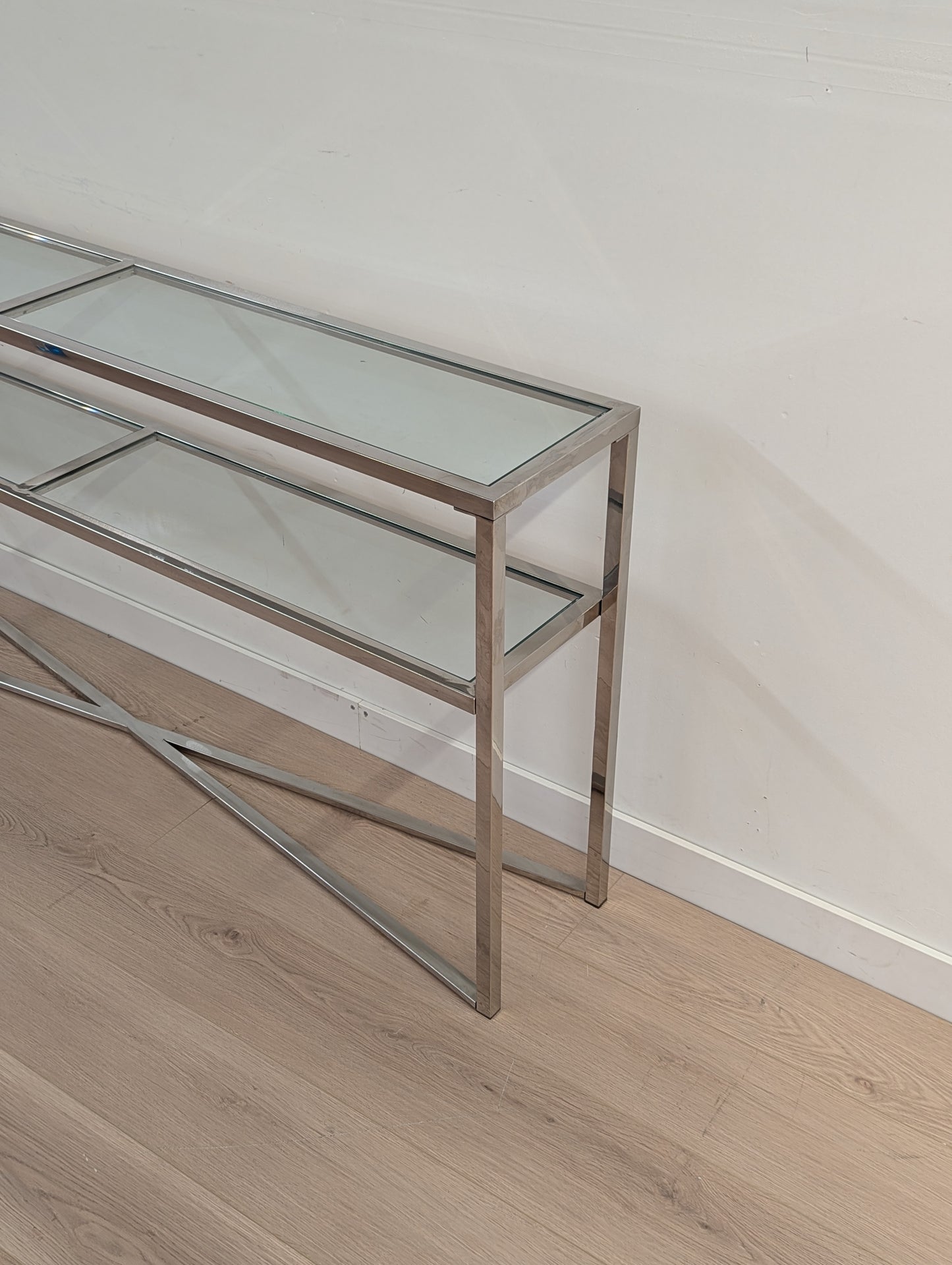 Luxe Glass and Chrome Shelving Unit