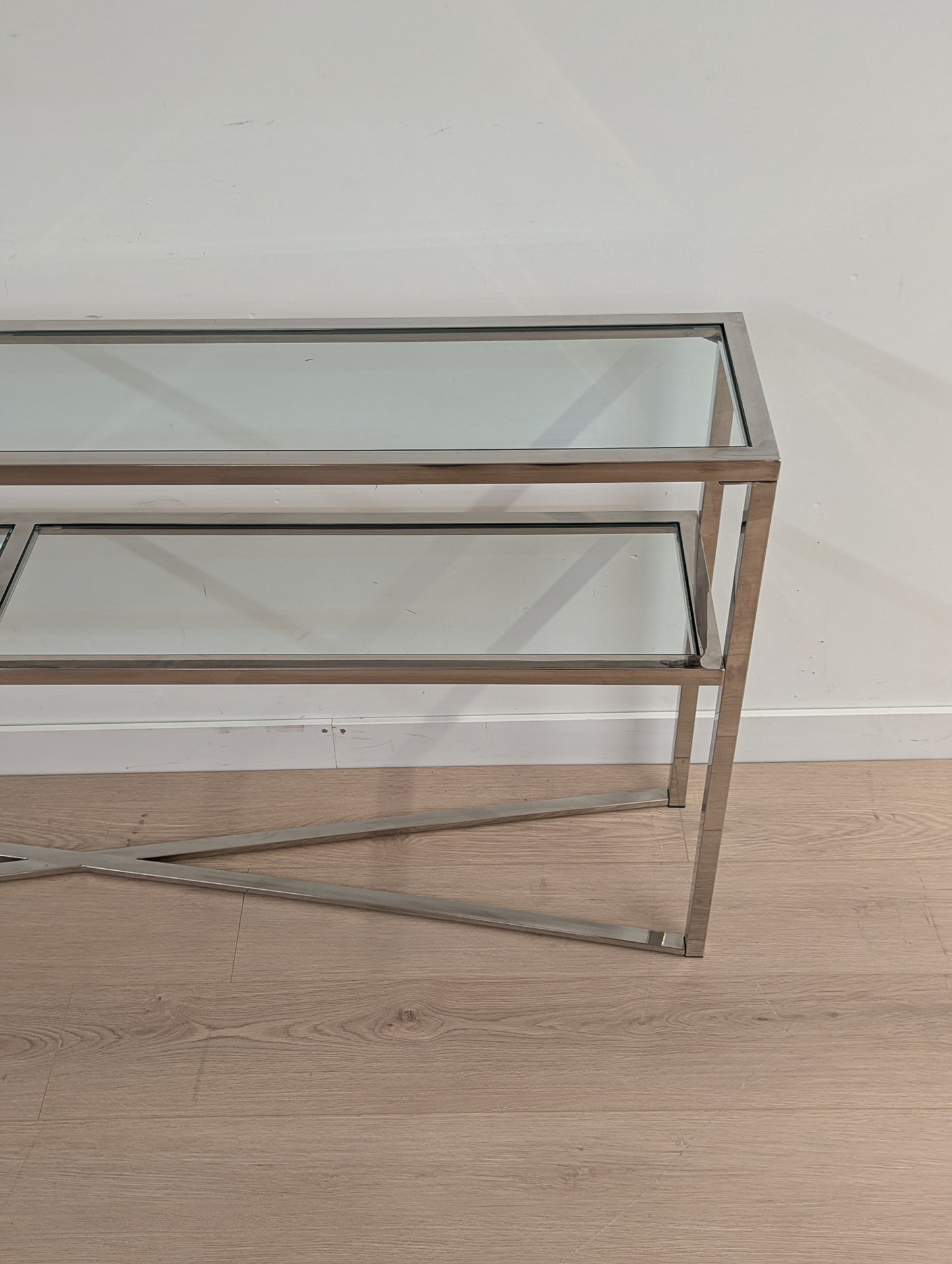 Luxe Glass and Chrome Shelving Unit