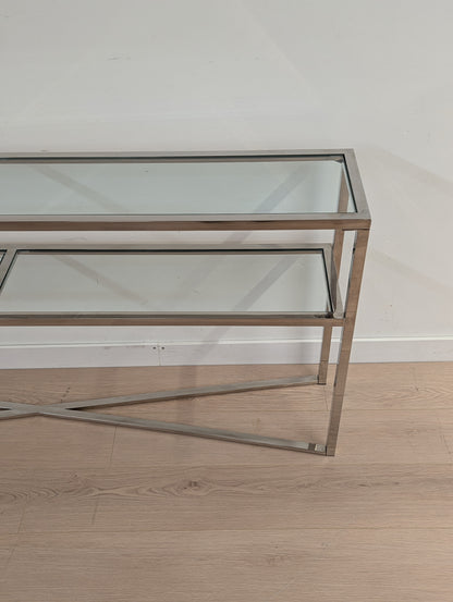 Luxe Glass and Chrome Shelving Unit