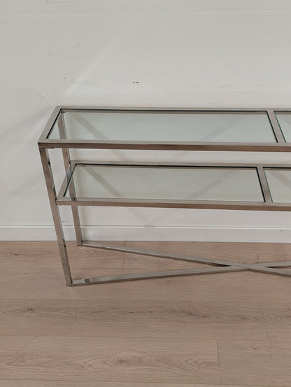 Luxe Glass and Chrome Shelving Unit