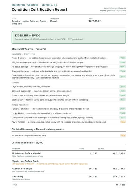 Condition certification report
