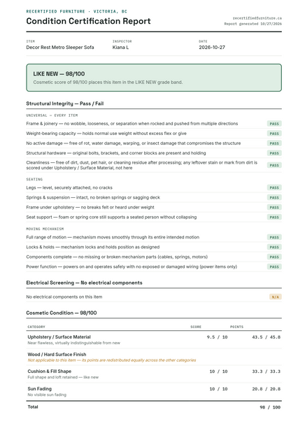 Condition certification report