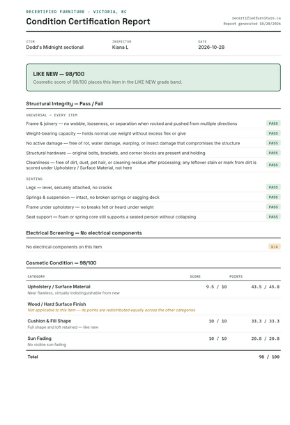 Condition certification report