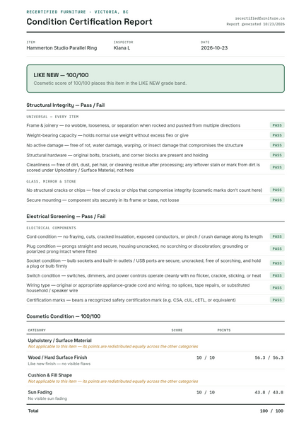 Condition certification report