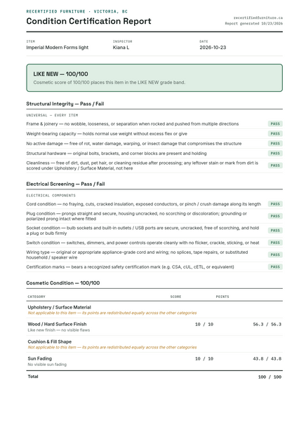 Condition certification report