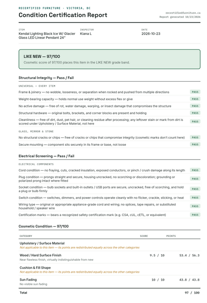 Condition certification report