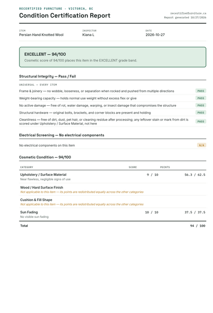 Condition certification report