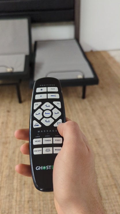 Ghost Bed Dual Adjustable Base and Rustic Headboard