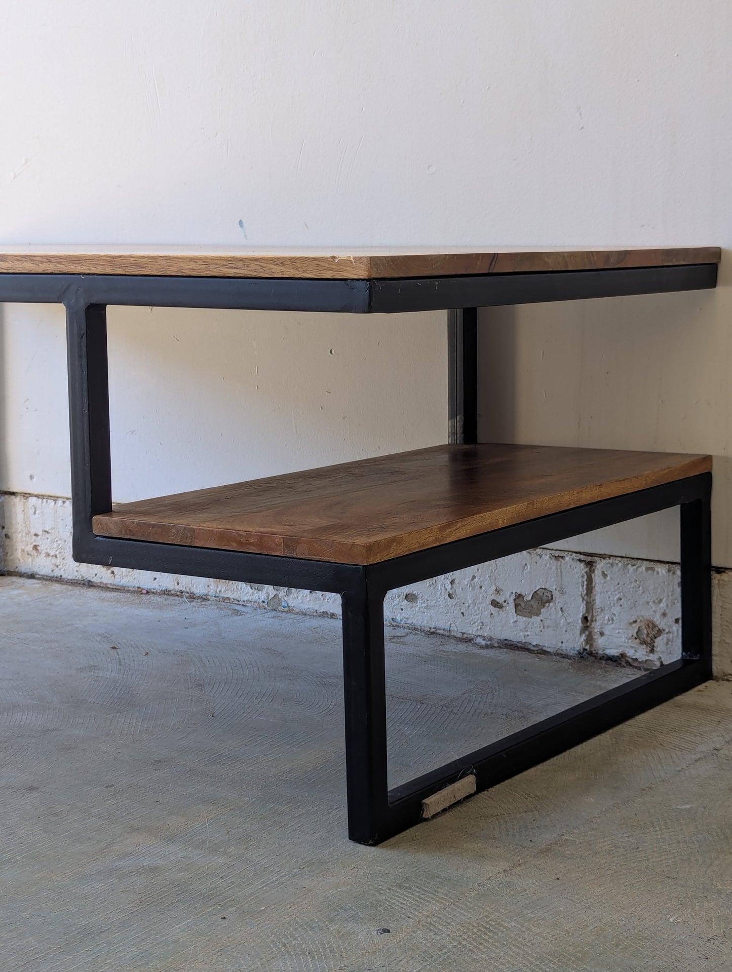 Industrial Coffee Table with Side Shelf
