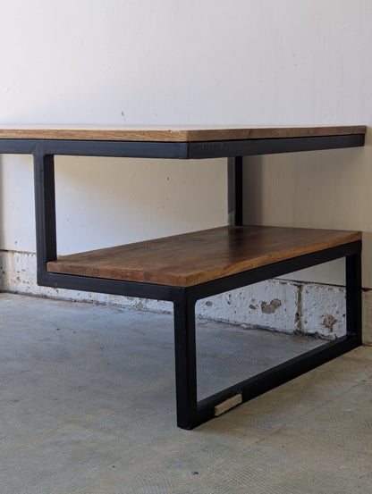 Industrial Coffee Table with Side Shelf