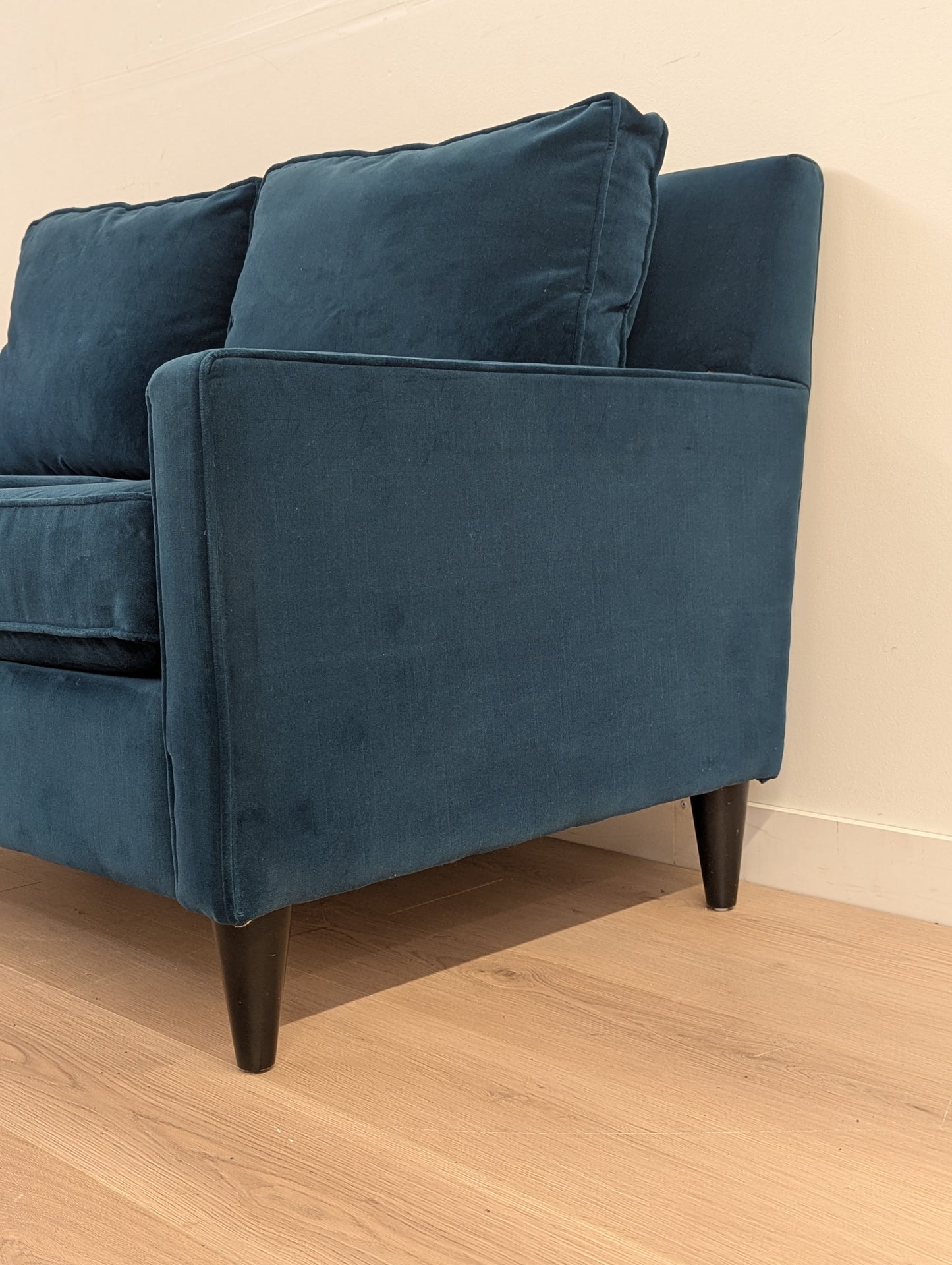 Blue Velvet MCM Style Sofa - Removable and Reversible Cushion Covers